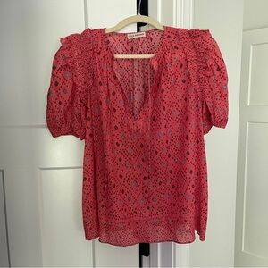 Ulla Johnson V Neck Short Sleeve Metallic Top